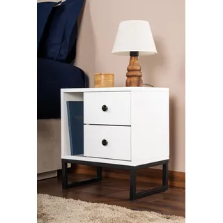 Nightstand, White, Black, 50 x 18 x 5 | Made from 100% Melamine Coated Particle Board, Thickness:18 mm | Perfect for Modern Home Office & Study Spaces, Elegant and Functional Design