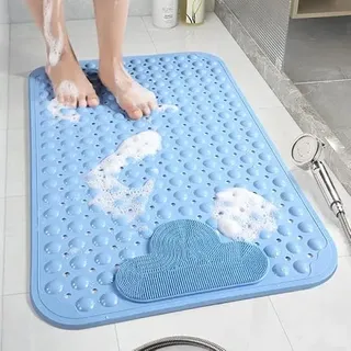 Moulaelos Duschmatte rutschfest, 90 x 60 cm rutschfeste Badematte mit Saugnäpfen, Duscheinlage Komfort Massage, Antirutschmatte Dusche Maschinenwaschbar, Blau