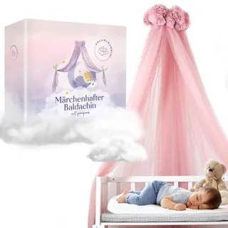 DREAMYBAMBINI Märchenhafter Betthimmel für Babybett, Prinzessin Babywiege, Beistellbett Baby, Moskitonetz, Babyzimmer Deko, Baldachin Kinderzimmer 170x960 cm (Alt-Rosa)