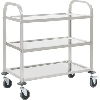The Living Store 3-Stufiger Servierwagen 96,5 x 55 x 90 cm Edelstahl - Silber