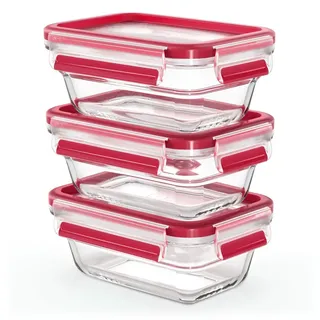 Emsa Frischhaltedose Glas rechteckig rot 0,45 l 3-teiliges Set