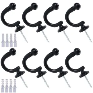 Kaxich 8 Stück Vorhang-Raffhalter-Haken, Metall Vorhanghalterungen Wandhaken Vorhang Raffhalter Haken für Vorhänge, Kleidung, Mäntel, Hut (Schwarz)