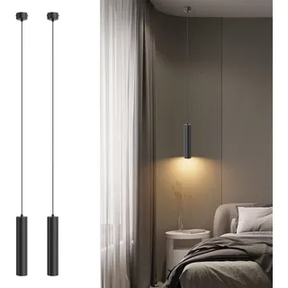 Klighten 2 Stück Pendelleuchte GU10 Zylinder 5W 470LM 3000K, 30cm, Schwarz | Aluminium, Höhenverstellbar, Hängelampe Hängeleuchte, für Küche Nachttisch Esstisch Wohnzimmer, Leuchtmittel austauschbar