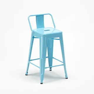 Barhocker im industrie stil aus metall mit rückenlehne Steel Top - Hellblau - Hellblau