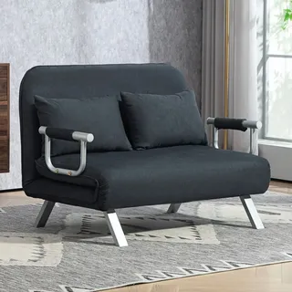 Homcom Schlafsofa Schlafcouch mit Verstellbarer Rückenlehne, Wurfkissen, 2er-Sofa mit Schlaffunktion, Samtoptik, Armlehne, Couch für Wohnzimmer, Schlafzimmer, Schwarz