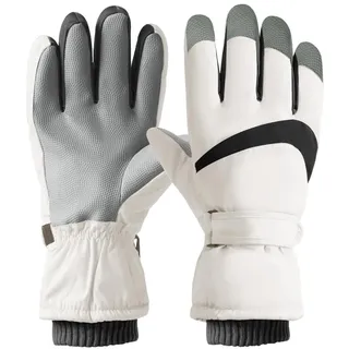 Feelorna Damen Winter Ski Handschuhe, Winddicht Thermische Touchscreen Handschuhe wasserdichte Surface&Fleece gefütterte Winter Warme Handschuhe für Skifahren Radfahren Outdoor Sport (Weiß)