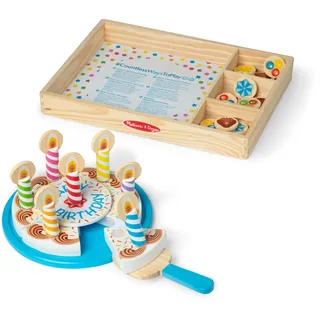 Melissa & Doug - Geburtstagskuchen aus Holz - mit 18 Deko-Elementen und 7 Kerzen, 6-teiliger Kuchen zum Dekorieren, Schneiden und Servieren, für Kinder ab 3 Jahren