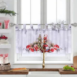 Alishomtll Scheibengardine Weihnachten Gardine, Romantisch Bistrogardine Hanging Curtain, Vorhänge mit Schlaufen, kurz Gardine für Küche Kinderzimmer 45x120 cm (Traumhaft Weihnachtsmann)