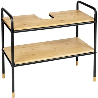 Avilia Badezimmermöbel mit 2 Ablagen, aus Bambus, 70 x 60 x 33,5 cm, Schwarz und Braun