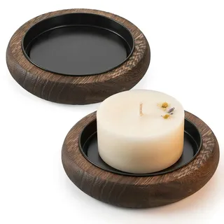 2 Stück Kerzenhalter Stumpenkerzen Holz Kerzenständer Rund Kerzenuntersetzer Tablett, Wood Candle Holder Kerzenteller für Kerzen mit einem Durchmesser von maximal 8 cm