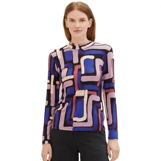 TOM TAILOR Damen Basic Langarmshirt mit Muster, black abstract design, M