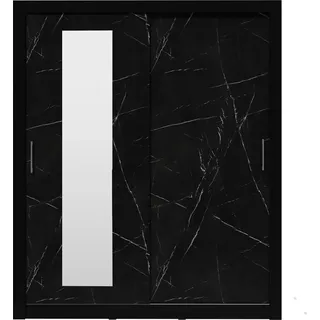 Furniture24 Kleiderschrank 180x215x60 cm INBOX 180BR Schwebetürenschrank Schrank Schibetür 2 Kleidestangen Spiegel Schwarzer marmor - Schwarz