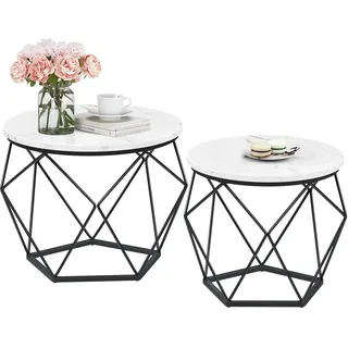 VASAGLE Couchtisch rund, 2er Set, Wohnzimmertisch, Beistelltisch, modern, abnehmbare Tischplatte, für Wohnzimmer, marmorweiß-tintenschwarz LET040B59