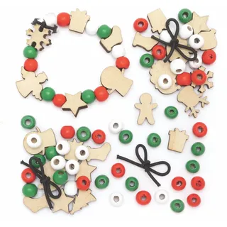 Baker Ross FC114 Bettelarmband Weihnachten Bastelset aus Holz - 3er Pack, Perfekt für Mädchen zum Basteln als Kinderschmuck, Kindergeburtstag basteln, Adventskalender Geschenke für Mädchen