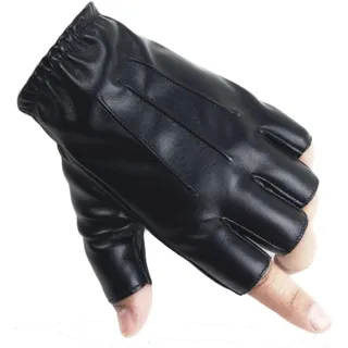 Long Keeper Fingerlose Lederhandschuhe für Herren Damen Outdoor Autofahrer Fahren Handschuhe Fingerlos, Handschuhe Schwarz Leder Halbfinger Elastische Bündchen