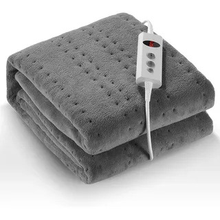 Wärmeunterbett 150 X 80 cm, Elektrisches Bettwärmer mit 10 Temperaturstufen und 1-9 Stunden Abschaltautomatik, Einfache Fixierung auf Bett und Matratze, Maschinenwaschbar (Hellgrau)