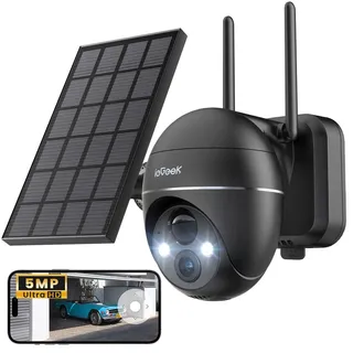 ieGeek 5MP PTZ Überwachungskamera Aussen Akku WLAN mit Solarpanel | 30m Farbnachtsicht, PIR-Bewegungsmelder, Zwei-Wege-Audio, 2.4GHZ WiFi, 4DBi WLAN-Antenne, Alexa Kamera