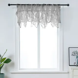 PearAge Raffter Voile-Vorhang mit Volant für Küche, Wohnzimmer, Shabby-Chic, Rüschen, Mädchen, Töchter, Schlafzimmer, Kaskade, Fenster, Grau, 127 x 40 cm