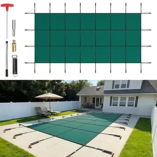 VEVOR Pool Abdeckplane, Passend für Rechteckige, Eingelassene Pools (4,9x11 m), Winterabdeckplane mit Ablauflöchern, Blickdichte Netzabdeckung für Schwimmbecken, Sicherheitsabdeckung, Grün