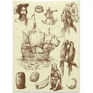 Abakuhaus Nautisch Wandteppich, Altes Handelsschiff aus Weiches Mikrofaser Stoff Kein Verblassen Klare Farben Waschbar, 110 x 150 cm, Hellgelb Braun - Braun