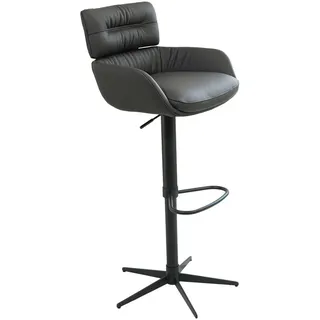Dieter Knoll Barhocker , Schwarz , Metall, Leder , Echtleder , Rindleder , Drehkreuz , 54x105x53 cm , SGS-geprüft , Sitzfläche 360° drehbar , Esszimmer, Barmöbel, Barhocker