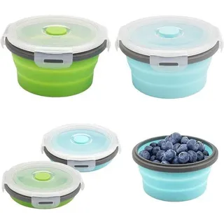 Ibenzoa® 3er-Set faltbare Silikon-Schüsseln 350 ml, flexibel & lebensmittelecht, BPA‐frei – runde, platzsparende Aufbewahrung für Reise, Camping und Snacks - Blau, Grün