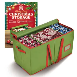 Holiday Cheer Premium Weihnachtskugel-Aufbewahrung – Weihnachtsaufbewahrungsbehälter perfekt für Urlaubsdekorationen und Ornament-Aufbewahrungsbox – passend für 128 Feiertags-Ornamente – reißfester