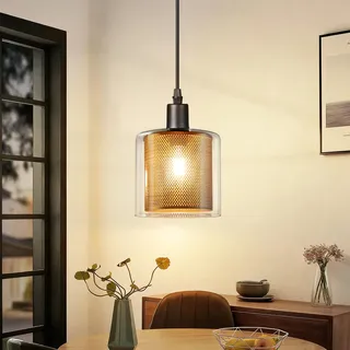 ZMH Pendelleuchte Esstisch Hängelampe Vintage - Hängeleuchte Glas 1 Flammig Retro Gold E14 Metall Esstischlampe Schwarz Industrial Design Pendellampe für Schlafzimmer Küche (Ohne Leuchtmittel)