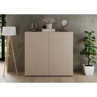 INOSIGN Highboard »Rio, Höhe 111 cm, Breite 120 cm, Stauraumschrank, Kommode, 2 Türen,« geriffelte MDF-Fronten, modern u. elegant, viel Stauraum