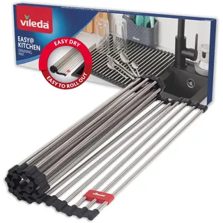 Vileda Abtropfgitter Spüle 45x40cm aus Edelstahl & TPE - 24 Stangen, rollbar - Ideal als Gestell für Geschirr und Spülbecken Abdeckung - Geschirrabtropfgestell faltbar