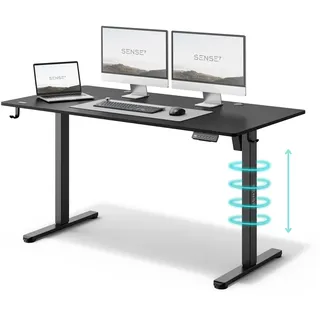 SENSE7 NOJO Computertisch Gamingtisch Schreibtisch, 140 x 70 cm, elektrische Höhenverstellung, Memory-Funktion, Kopfhörerhalter, Kabelorganisator - Schwarz