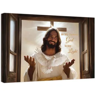 ZQQART Wandbild mit Jesus und Taube friedlicher Christus Leinwandmalerei Kunst Kreuz Poster religiöses Bild christliche Wohnkultur gerahmt(Weiß,30x45cm)