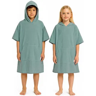 CalmyBEACH Leicht Frottee Badeponcho Kinder - Mädchen Jungen Baumwolle Poncho Handtuch Bademantel Badetuch Surf Strandponcho Kapuzenhandtuch 10-13 Jahre Jade