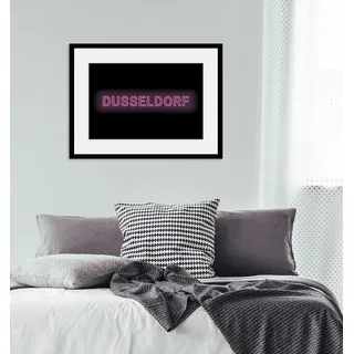 Bild QUEENCE "DÜSSELDORF LIGHTS", lila (farbe rahmen: schwarz, farbe bild(er): lila), B:50cm H:40cm, Acrylglas, Holz, Papier, Bilder, Bild, HD Premium Poster-Druck inkl. Holzrahmen