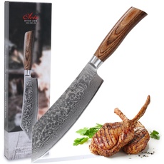 Wakoli EDIB Pro Premium BBQ- und Blockmesser mit 20 cm Klinge gefertigt aus 67 Lagen echtem Damaststahl mit Pakkaholzgriff I Damastmesser Küchenmesser und Profi Kochmesser