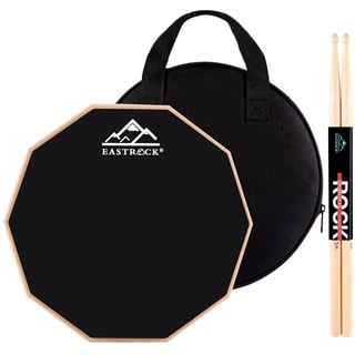 EASTROCK Practice Drum Pad, 12 Zoll Doppelseitige Silent Drum Pad, Silikon Dumb Drum mit Drumsticks und Aufbewahrungstasche für Anfänger, Schwarz