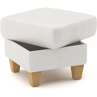 CAVADORE Leder-Hocker Palera / Polsterhocker mit Stauraum + massiven Holzfüßen als Sitzgelegenheit, Aufbewahrung, Fußablage / 58 x 48 x 58 / Leder Weiß