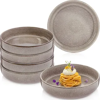 Sänger Pastaschalen SET Kairo Clay - 6 teilig aus Steingut , Grau , Keramik , kratzfest , Geschirr, Teller, Pastateller