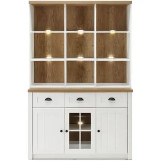Furn.Design Buffetschrank weiß Pinie, Eiche hell Landhaus, Buffet 130 x 198 cm , Weiß, Eichefarben , Holzwerkstoff , Nachbildung,Pinie , 130x198x43 cm , FSC 100% , Esszimmer, Anrichten, Buffetschränke