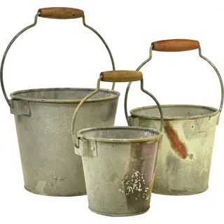 3er Set Vintage Deko Eimer Metall Rostoptik, Vielseitige Pflanzgefäße Ø15/17,5/22cm für Zuhause & Garten