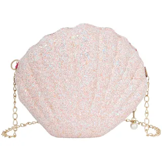 MEGAUK Damen Clutch Glitzer Muschel Abendtasche Glänzend Handtasche Strass Tasche mit Kette für Hochzeit Wedding Party, Pailletten Rosa