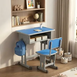 AIORBER Kinderschreibtisch mit Stuhl höhenverstellbar ergonomisch Schüler Schreibtisch Set stabil Lernmöbel Blau - Blau