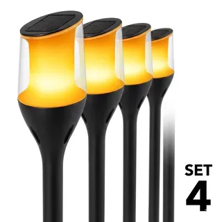 ZOLUNA Solar Gartenfackel Anky 4er Set – Realistischer Flammeneffekt – IP65 Wasserdicht – Bis zu 16h Leuchtdauer – Solarlampe für Außen - Schwarz