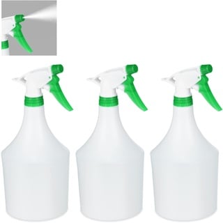 Relaxdays Sprühflasche 3er Set, einstellbare Düse, 1 Liter, mit Skala, Kunststoff, Blumensprüher, weiß-grün, 3 Stück,