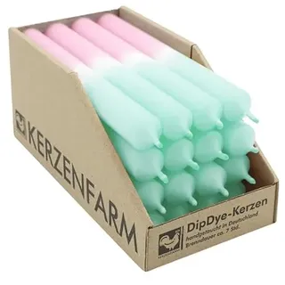 luterna DIP DYE Stabkerzen aus Paraffin, 180/22 mm, Mint-Pastellaltrosa, KERZENFARM HAHN, Brenndauer ca. 7h, 16 Stück pro Verpackung