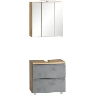 Held Möbel 2-tlg. Unterbecken-Set Ancona 60 cm Betongrau-Wotaneiche