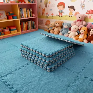12 Stück Teppichboden Schaumstoffmatte, Plüsch Teppichfliesen, Ineinandergreifender Wohnzimmer Memory Foam Teppich (Dunkelblau)