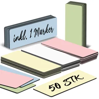 BIROYAL 50Stk Magnetstreifen Beschreibbar - 8X3cm Whiteboard Magnete zum Beschriften - Magnetschilder zum Beschriften für Magnettafel Kühlschrank Metallschrank - Whiteboard zubehör - inkl. 1 Marker
