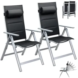 Bakaji 2X Gartenstuhl, Hochlehner, extra gepolstert, klappbar, Gestell und Armlehnen aus Aluminium, inkl. Kopfstütze/Lendenwirbelkissen, 8-Fach verstellbar, Outdoor
