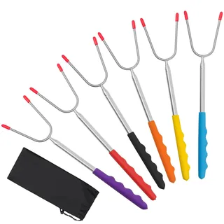 alwaiiz 6 Stück Grillspieße Teleskop, Grillspieße Lagerfeuer Edelstahl, Ausziehbar 30-115cm, Spieße Lagerfeuer für Camping Grill